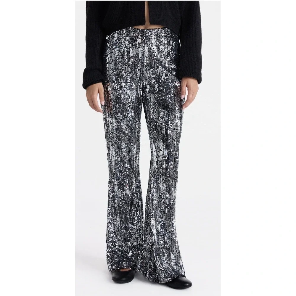 No Boundaries Sequin Flare Pants, Women's and Women's Size Large